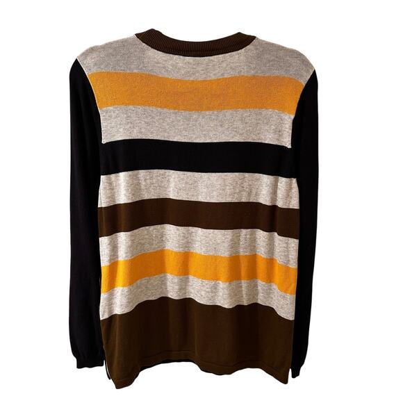 FOIL Colorblock Cotton Embroidered Open Weave Sweater Navy Yellow White, L - Picture 9 of 9